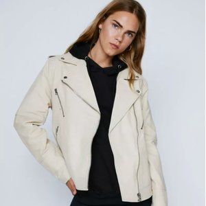 Nasty Gal Real Leather Zip Detail Ultimate Biker Jacket